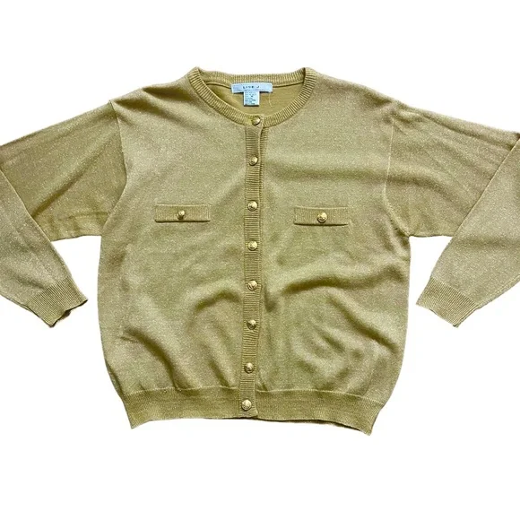 Sold/// 1990’s Vintage Blousy Gold Lurex Cardigan, Size Medium - Picture 3 of 8